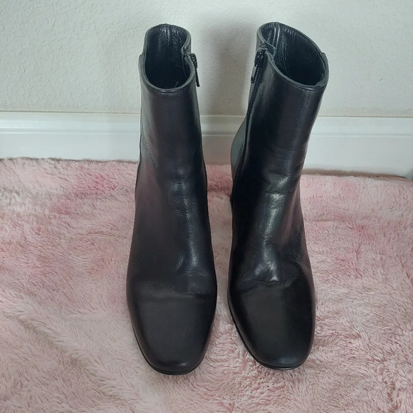 Napoleoni Italian Black Leather Chunky Heel Boots Size 38 - Picture 2 of 10